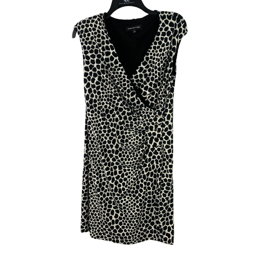 Jones New York Leopard Cheetah Animal Dress Size 10 Black Lined Stretchy